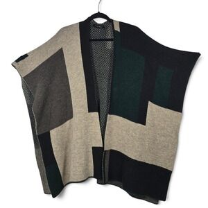 Kosmika Poncho Wrap Women OS Colorblock Knit Green Black Wool Alpaca Blend Italy